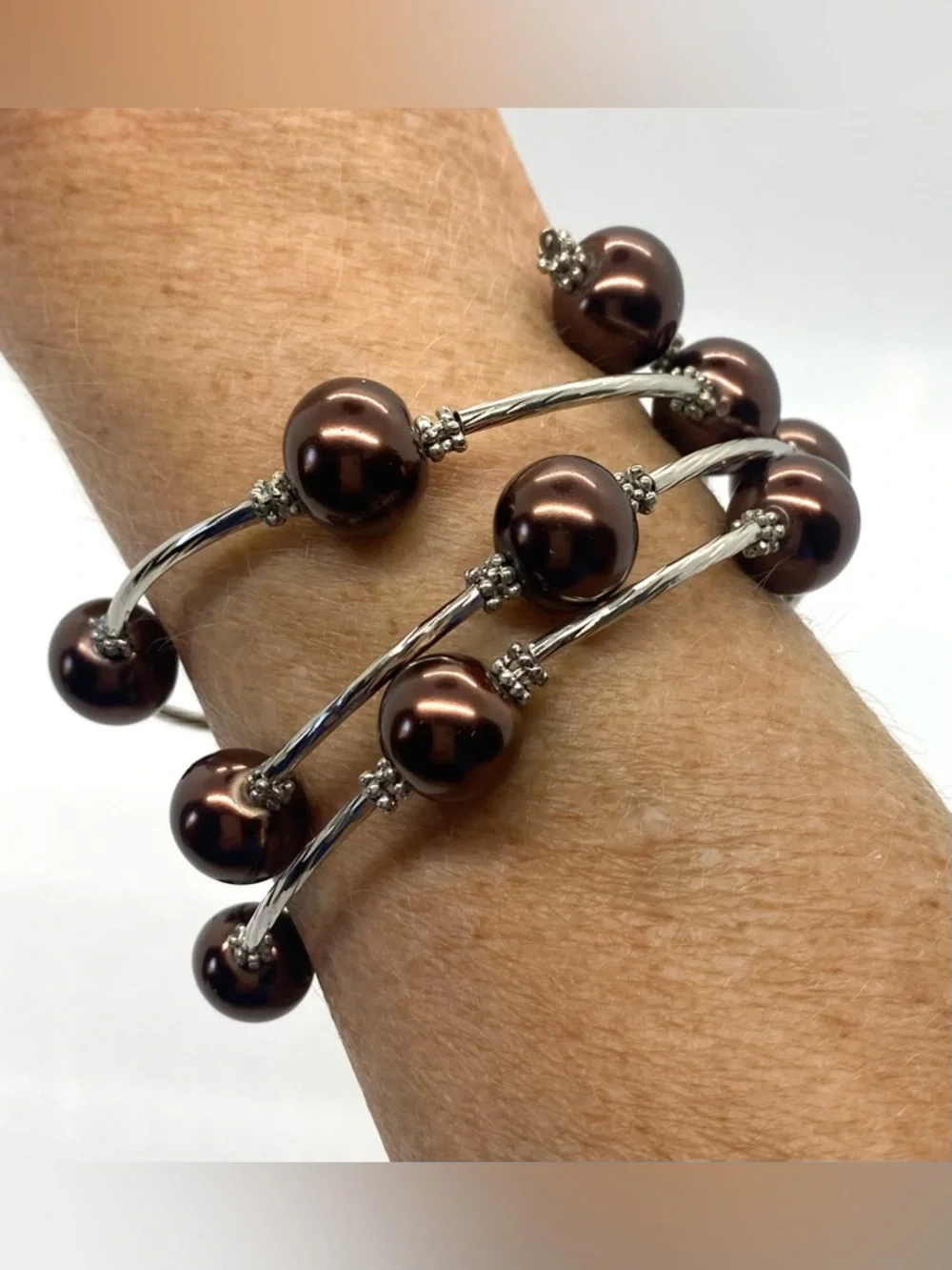 Vintage Wrap Brown Pearl Beaded Bracelet Boho Fall Whimsigoth Eclectic Festival